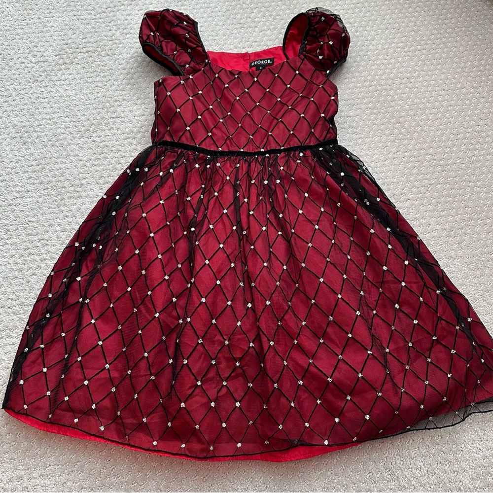 George Red Dress with Black Diamond Pattern